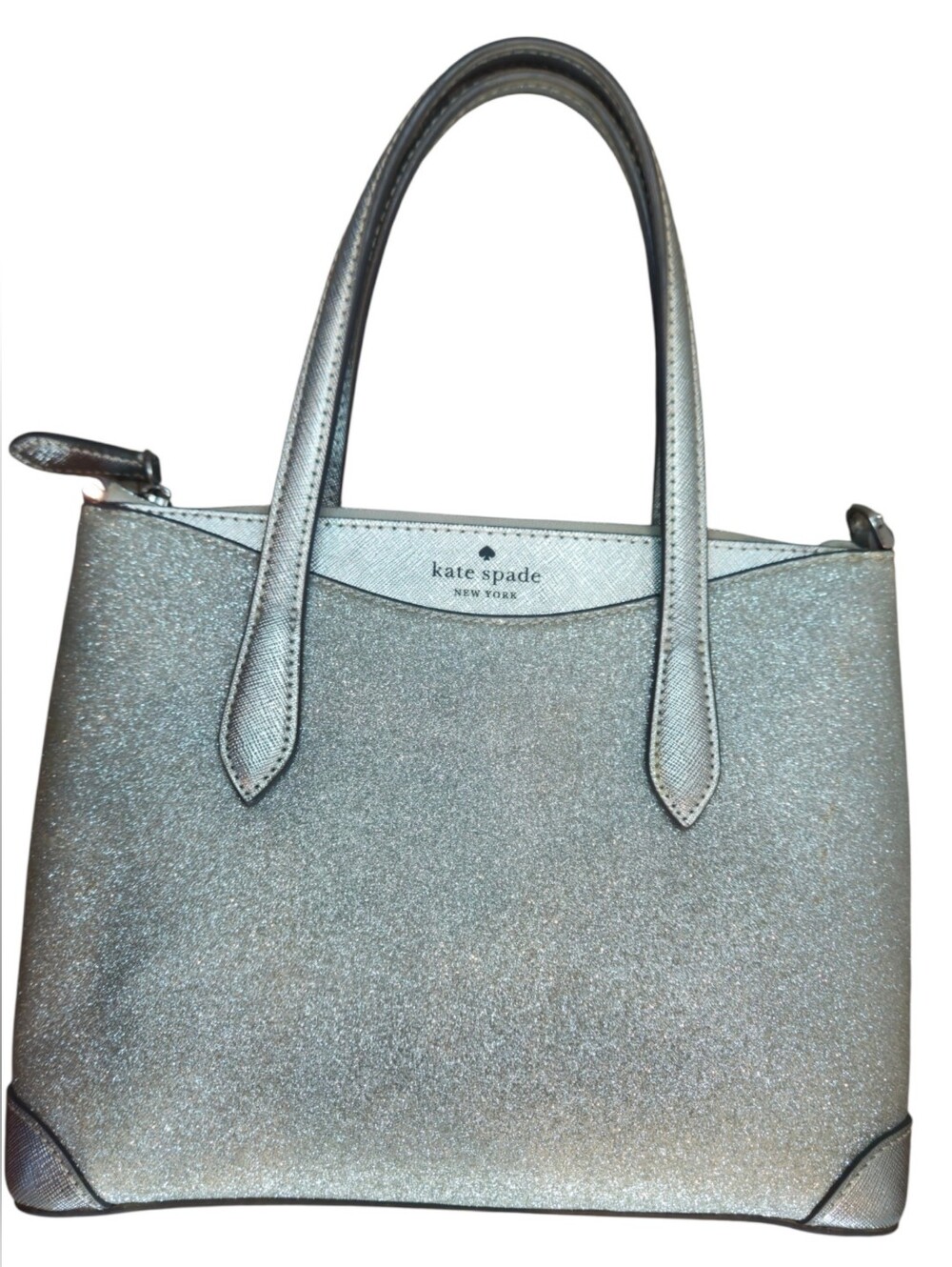 Kate Spade Glimmer Luna Light Silver Glitter Satchel Handbag Purse - Picture 5 of 12